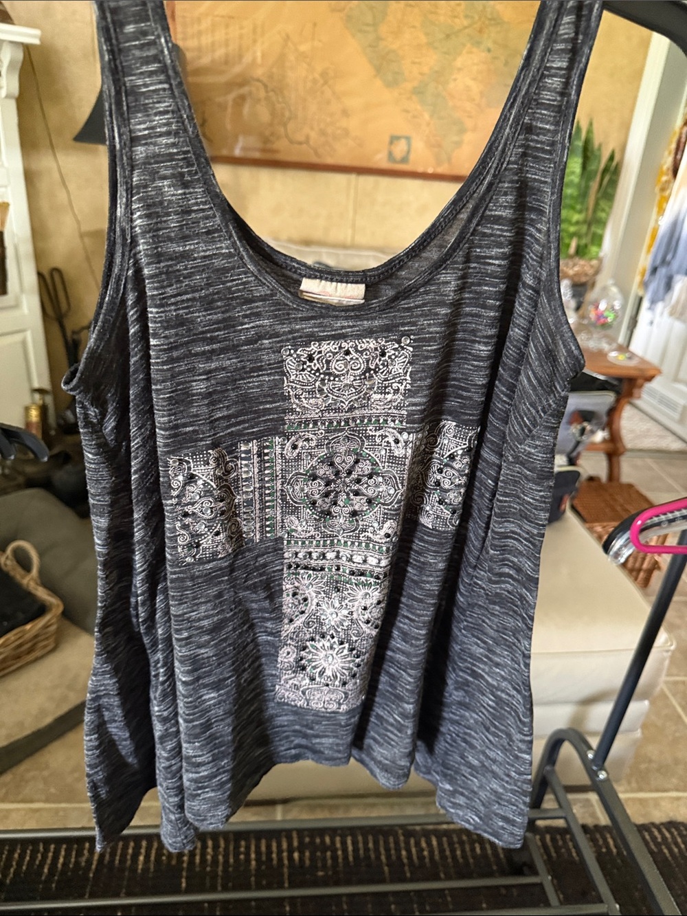 Self Esteem Black Heather Tank Top with White Cross Graphic 0046